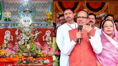 विदिशा में बाढ़ वाले गणेश जी के चमत्कारी मंदिर में केंद्रीय कृषि मंत्री शिवराज चौहान।