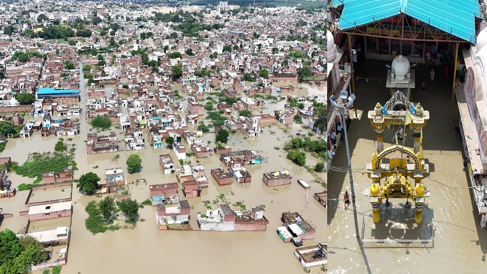 vrindavan yamuna flood thousands evacuated ghats colonies submerged