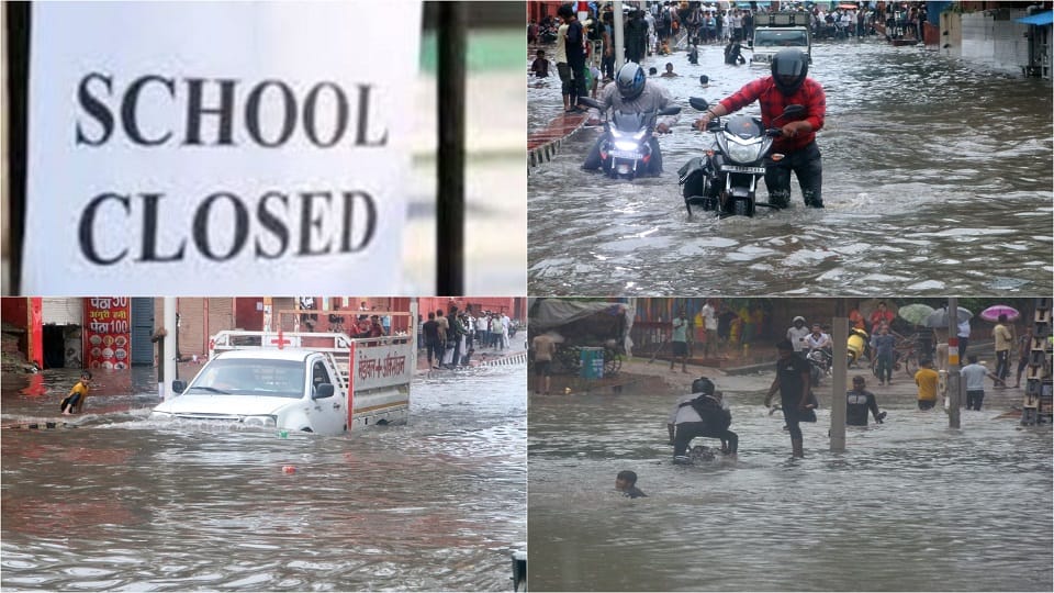 up weather agra rain flooded streets waterlogging traffic chaos Schools up to class 12th are closed