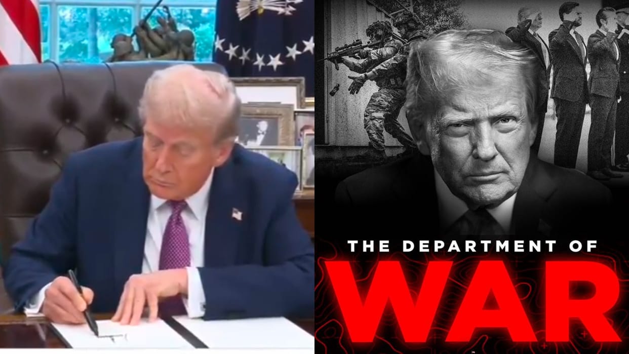 Department of War Trump signature on executive order name of US Defense Ministry aka pentagon changed know all