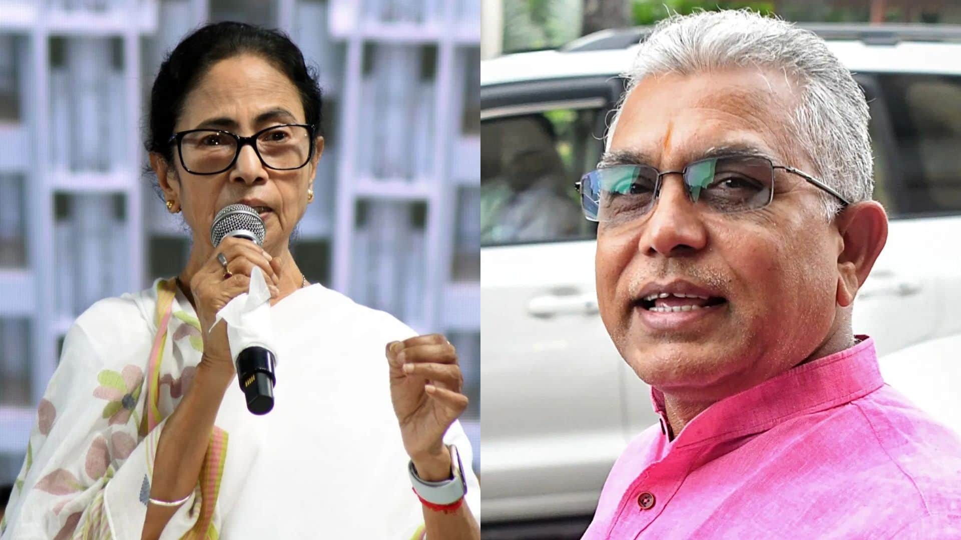 पश्चिम बंगाल की मुख्यमंत्री ममता बनर्जी और भाजपा नेता दिलीप घोष