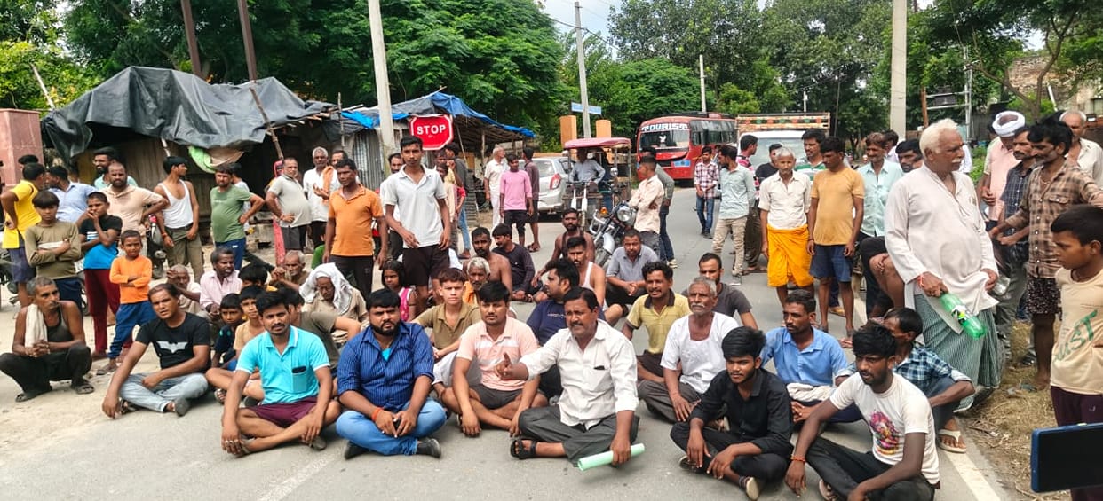 Villagers protest after breaking the wall of relegious place