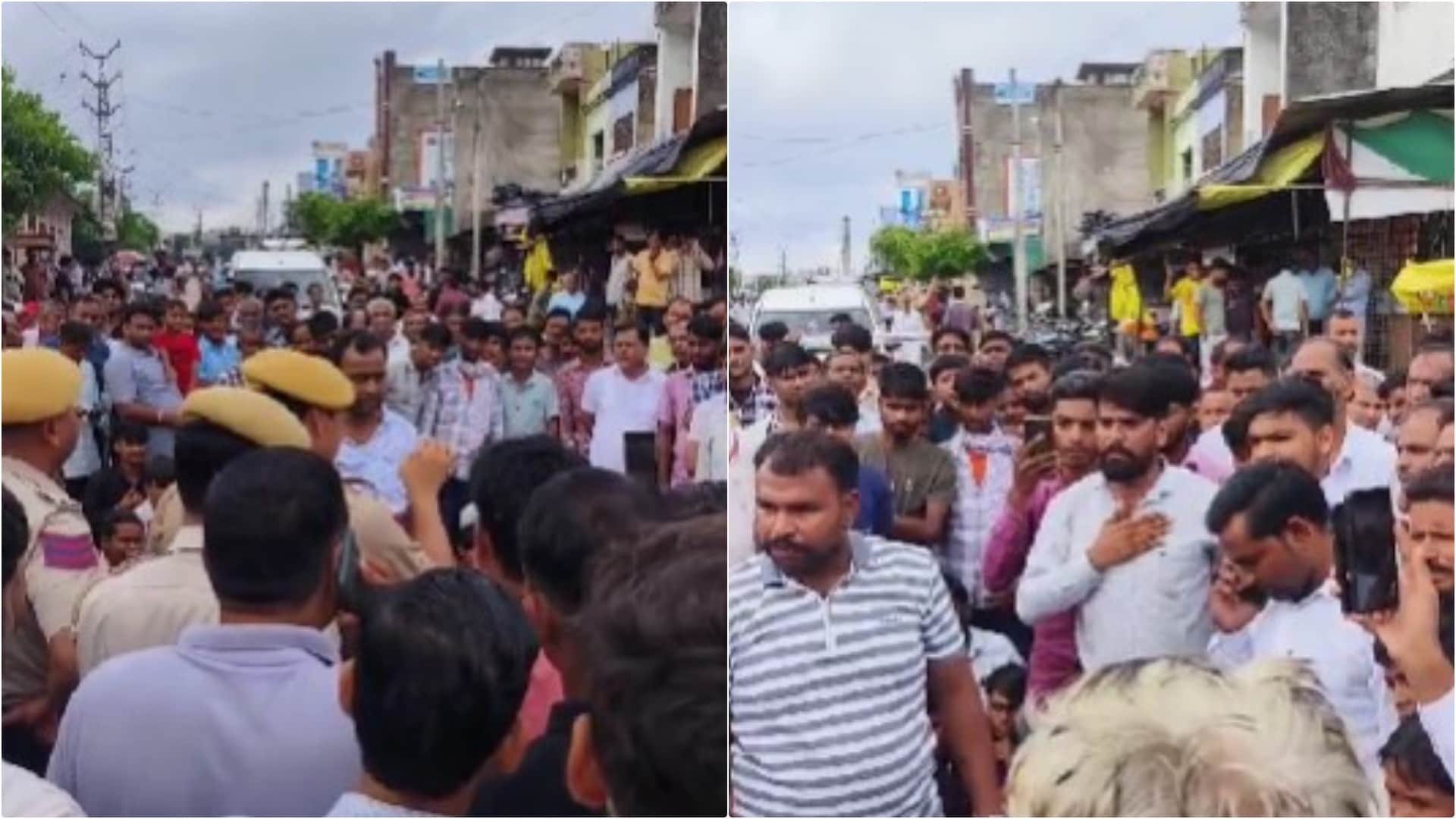 पुलिस के खिलाफ प्रदर्शन करते नाराज व्यापारी