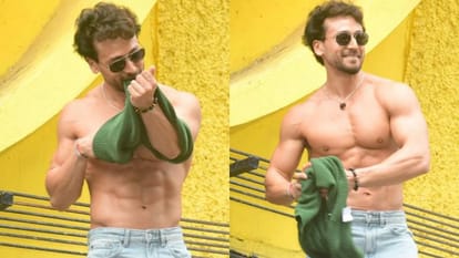 Tiger Shroff Goes Shirtless Flaunts 6 Pack Abs Tosses T Shirt To Fans