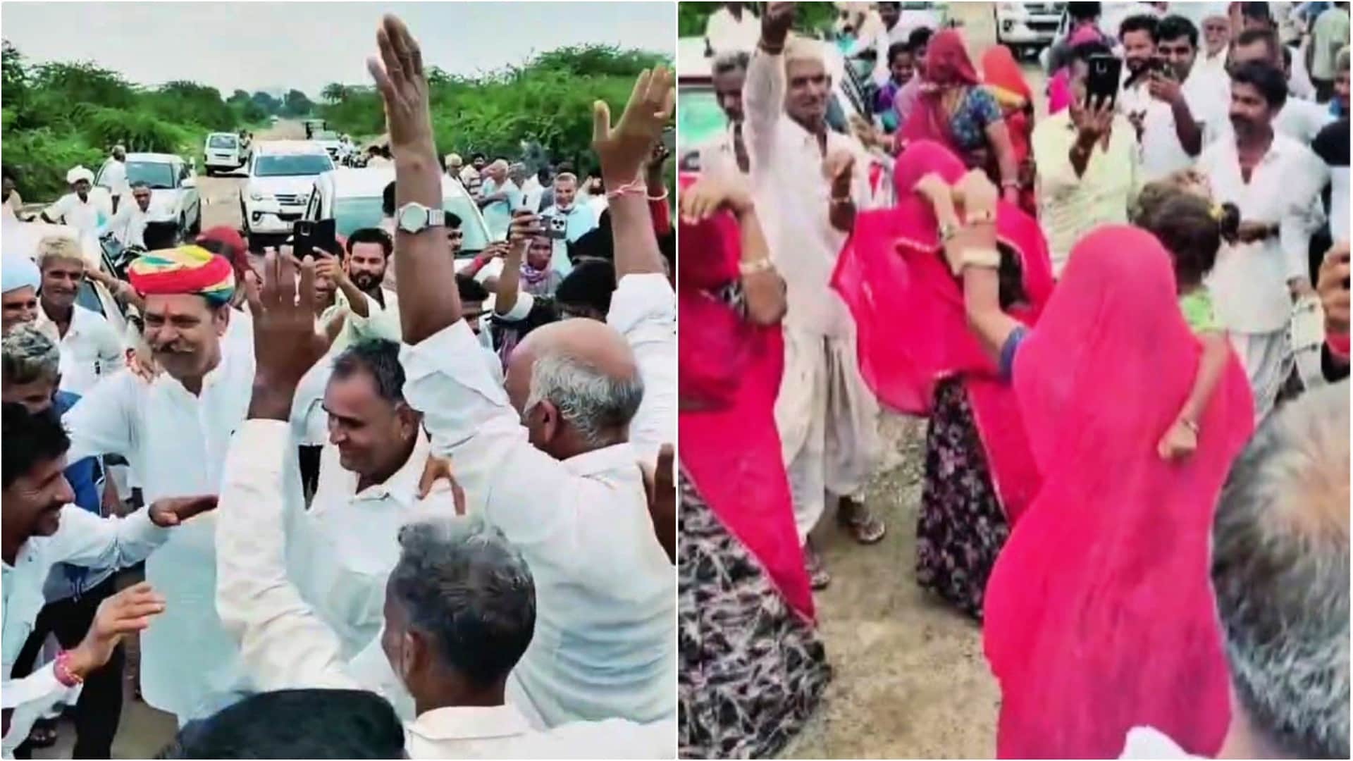 Jalore News: Jawai River Reaches Ummedabad Villagers Welcome with Music Dance and Religious Rituals