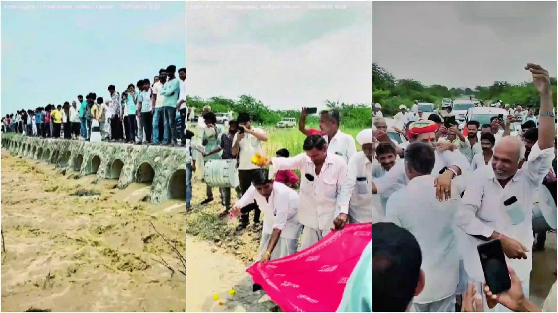 Jalore News: Jawai River Reaches Ummedabad Villagers Welcome with Music Dance and Religious Rituals
