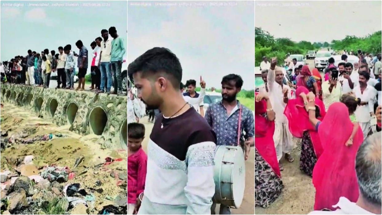 Jalore News: Jawai River Reaches Ummedabad Villagers Welcome with Music Dance and Religious Rituals