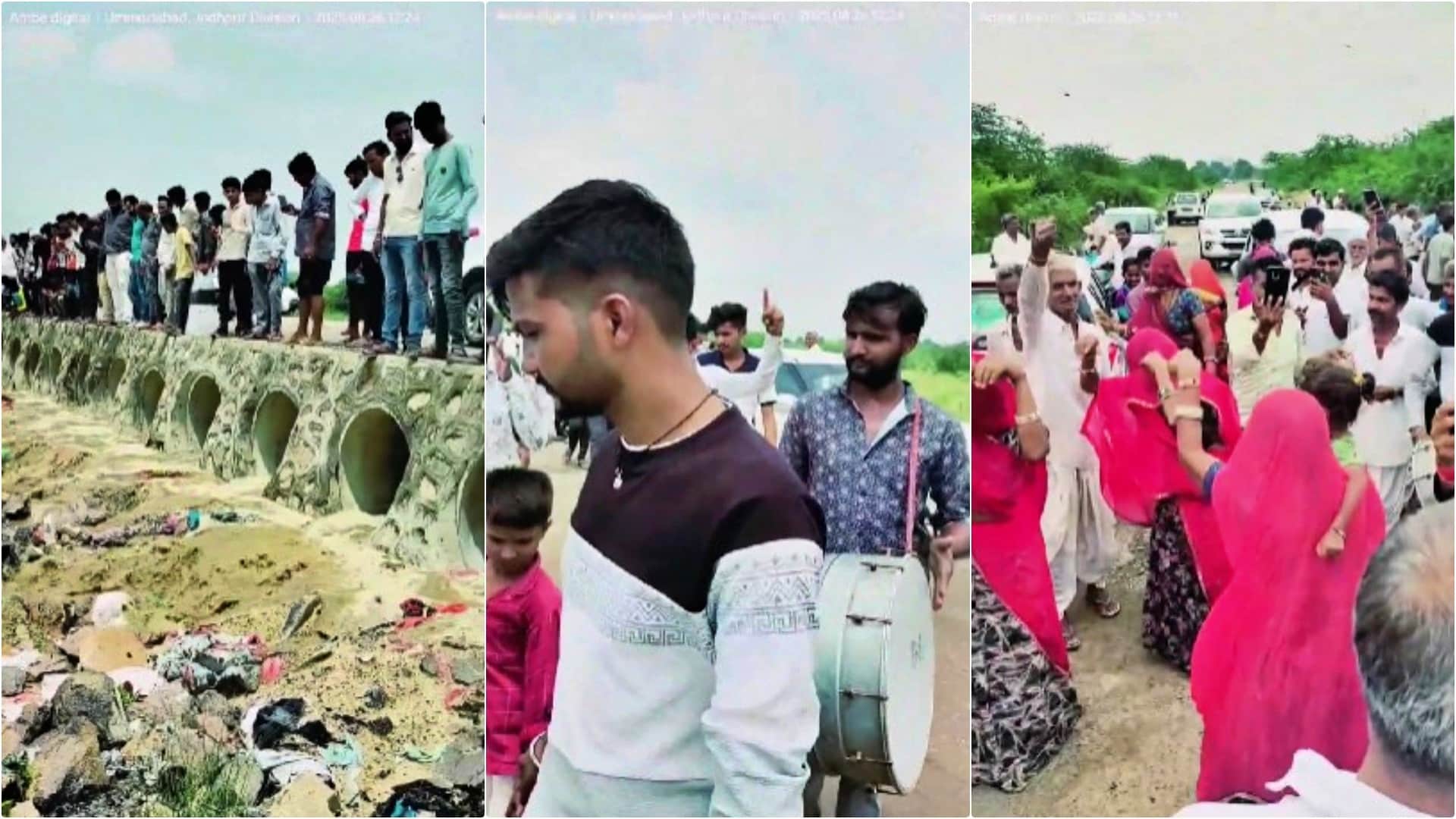 Jalore News: Jawai River Reaches Ummedabad Villagers Welcome with Music Dance and Religious Rituals