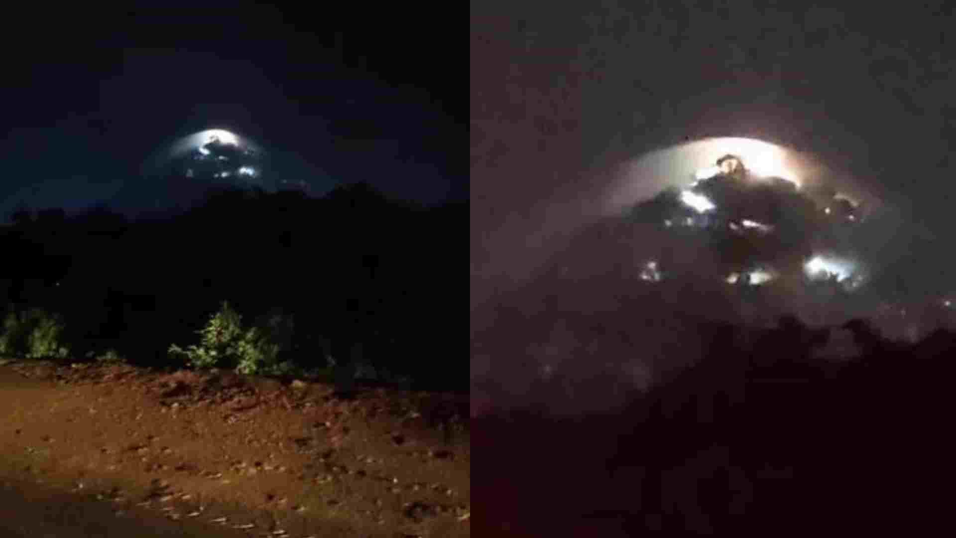 मैहर मां शारदा मंदिर के ऊपर कवच के रूप में चमकती रोशनी।