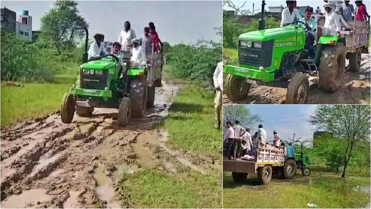 Sawai Madhopur News: Bad roads due to rain stopped last journey, body had to be taken to Mokshadham by tractor