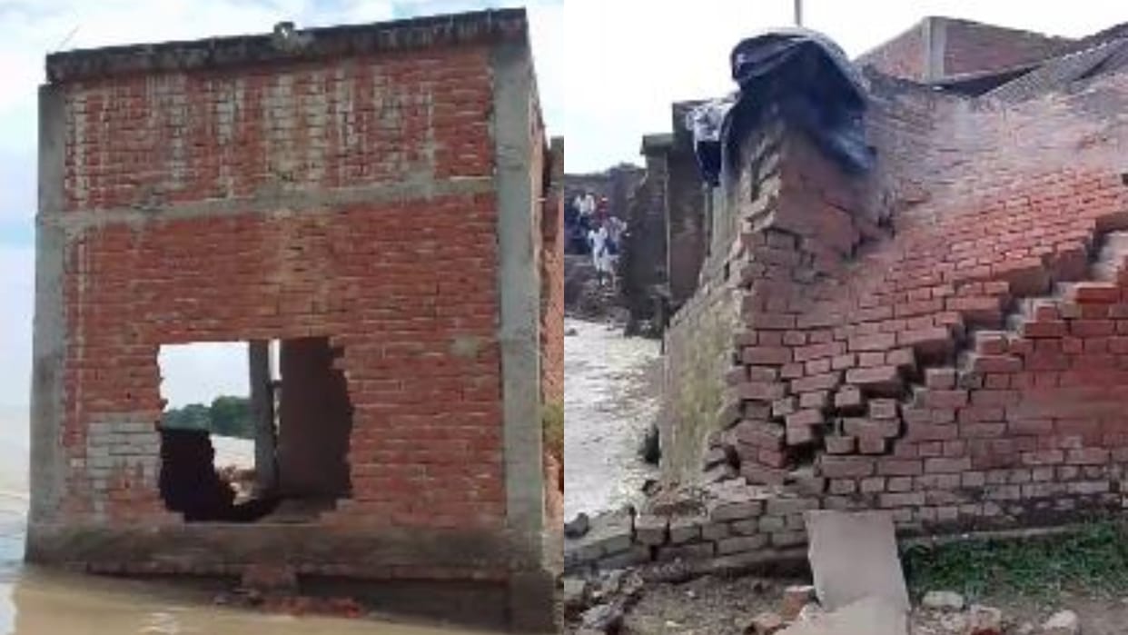 Two houses collapsed into the river due to erosion caused by the Sharada river in Lakhimpur kheri