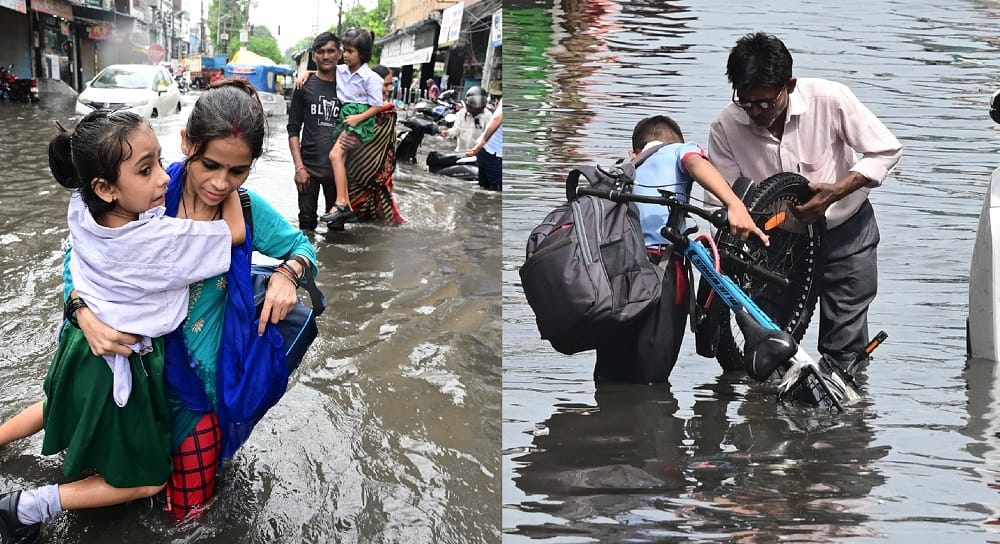 Kanpur Disaster rained city jammed waterlogging in localities vehicles overturned in pits