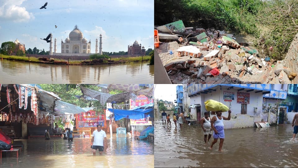 UP Floods news yamuna water level cross danger level and water reach tajmaham and other monuments