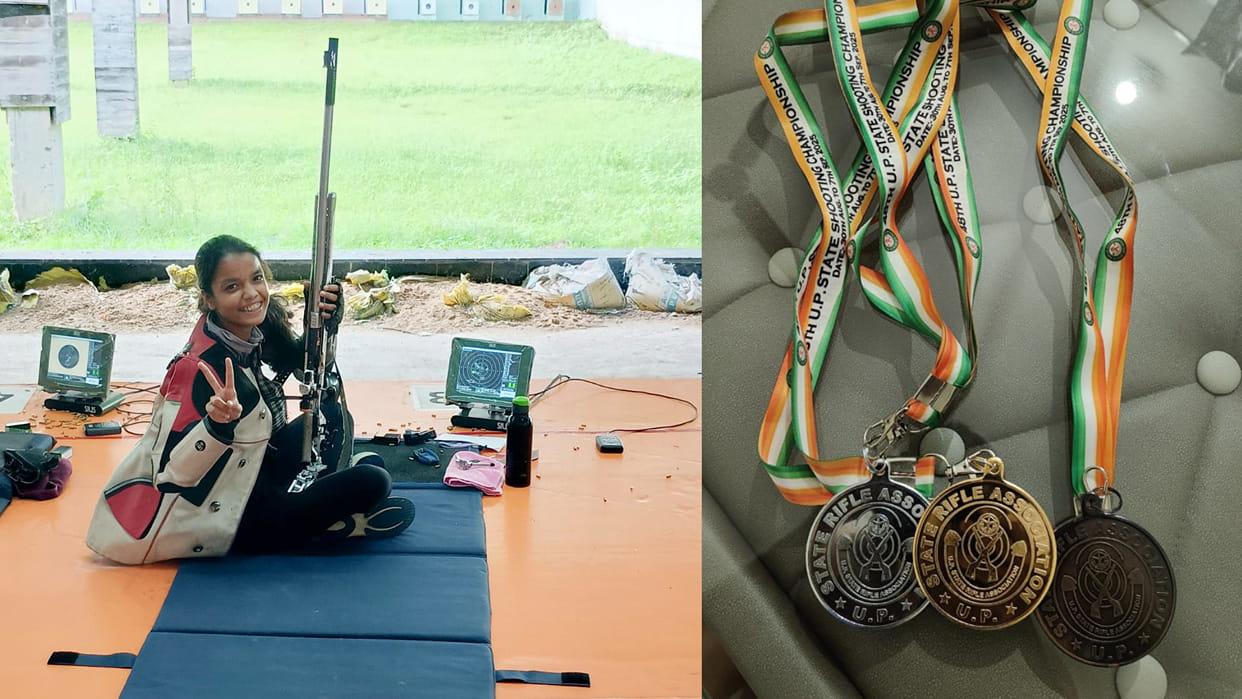 Vidisha Singh of Gorakhpur won gold in the state shooting championship held in Jaipur