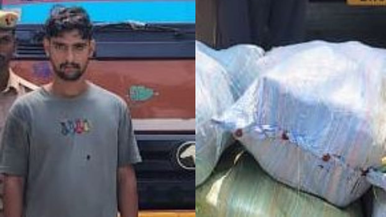 smuggler arrested and cannabis seized from a DCM truck carrying rice husk in Shahjahanpur