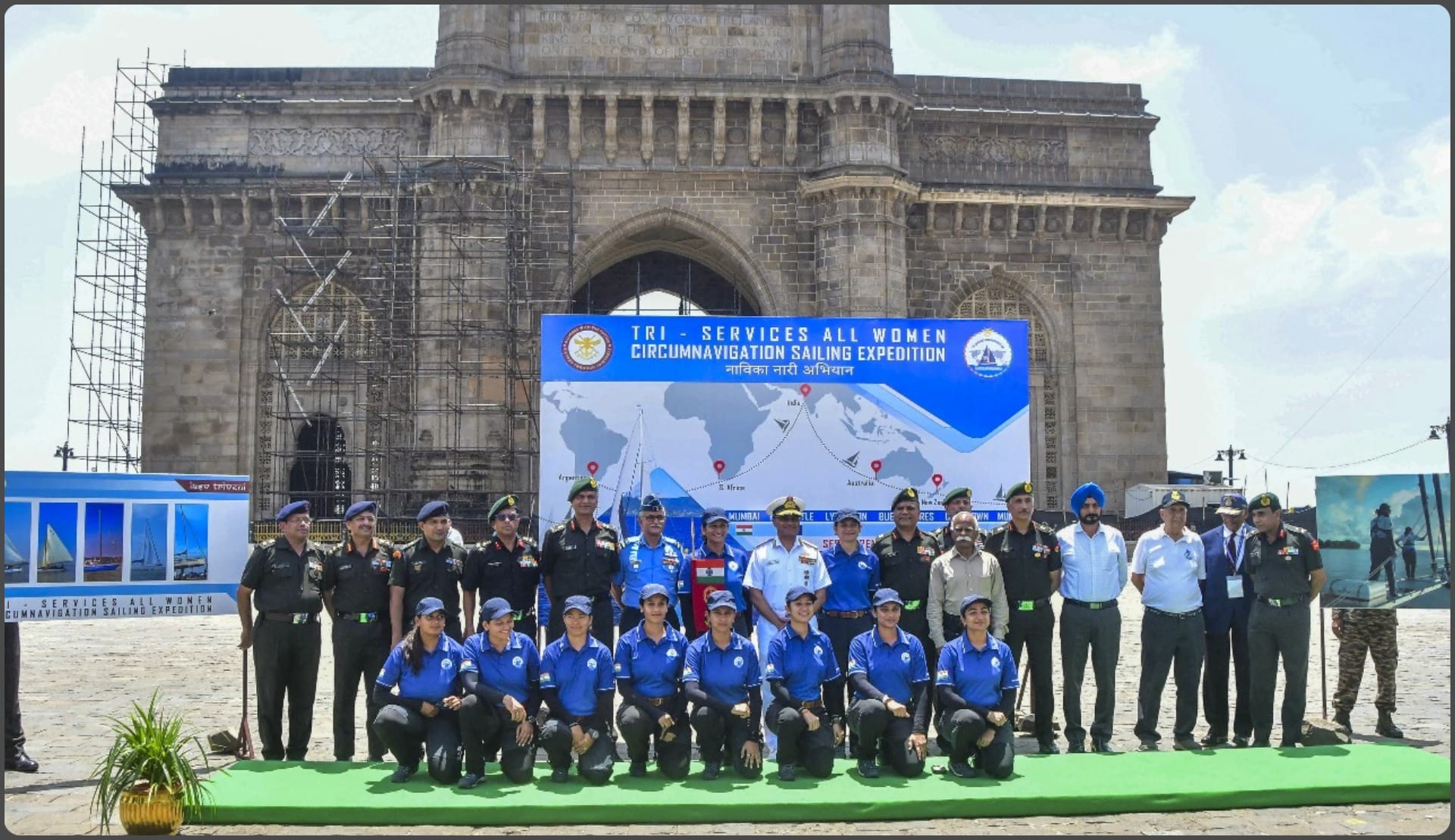 Defence Minister Rajnath Singh flags off first ever tri-services all-women circumnavigation sailing voyage
