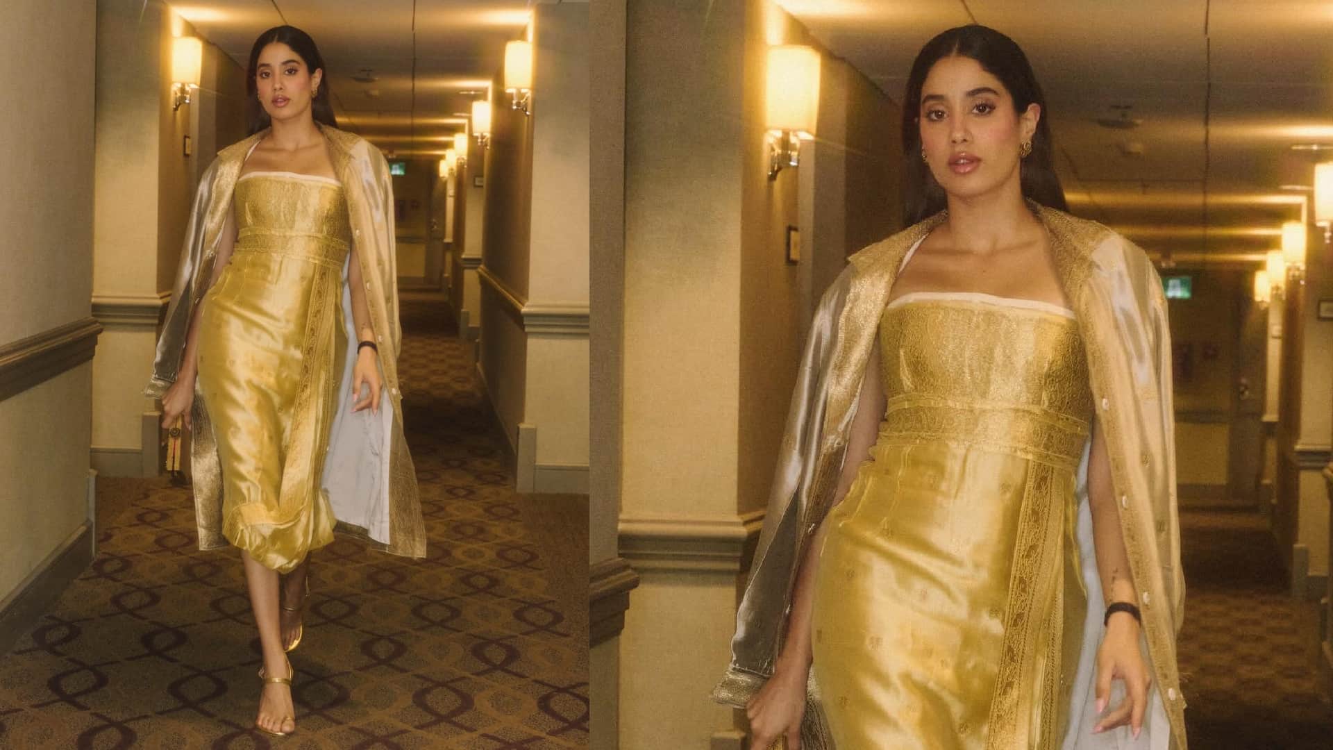 Janhvi Kapoor latest prada saree look without blouse see photos