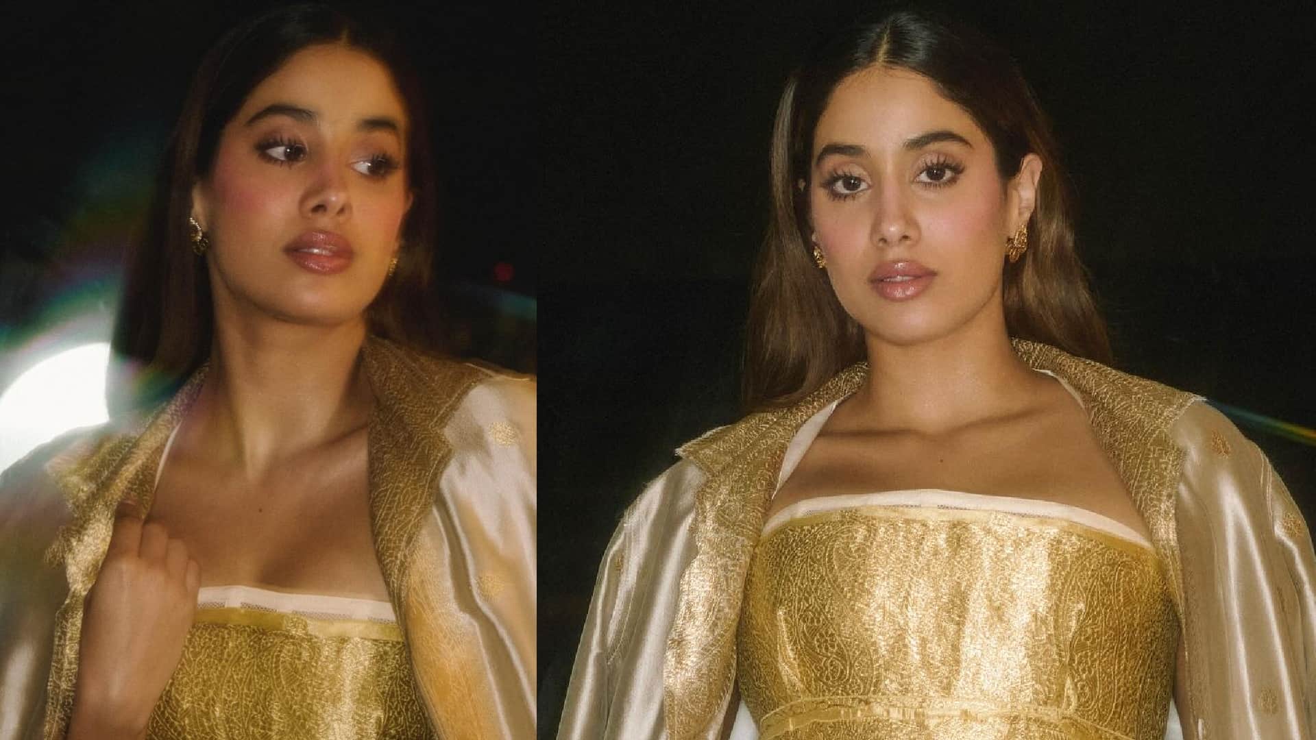 Janhvi Kapoor latest prada saree look without blouse see photos