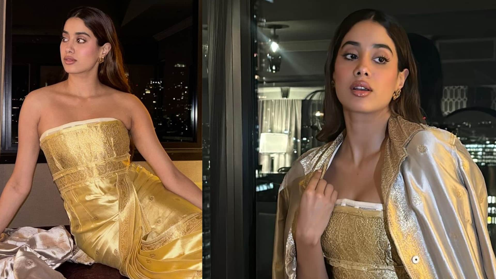 Janhvi Kapoor latest prada saree look without blouse see photos