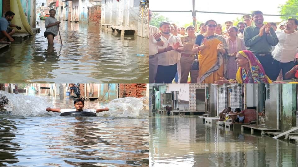 flood in mathura: crops and houses damaged due to flood MP Hema Malini inspected flood relief camp