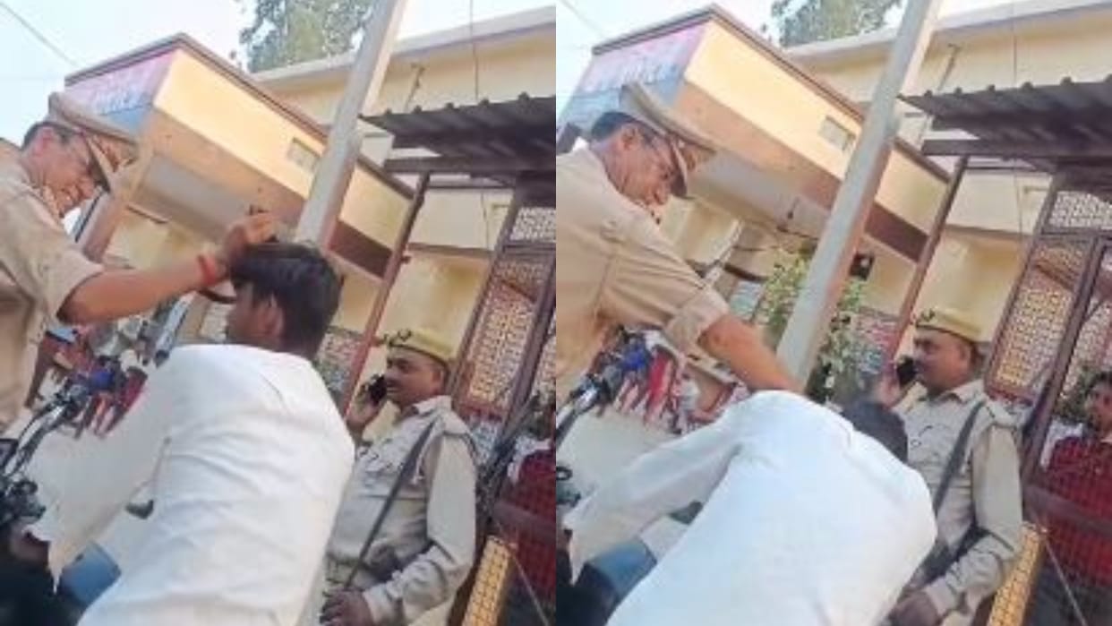 sub inspector got angry on victim beat him by holding his hair in Bareilly Police station