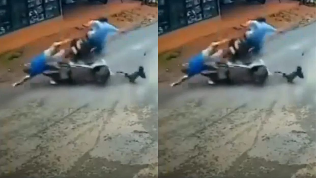 A man was crossing the road while talking on his mobile phone within a few seconds Accident happen Video Viral