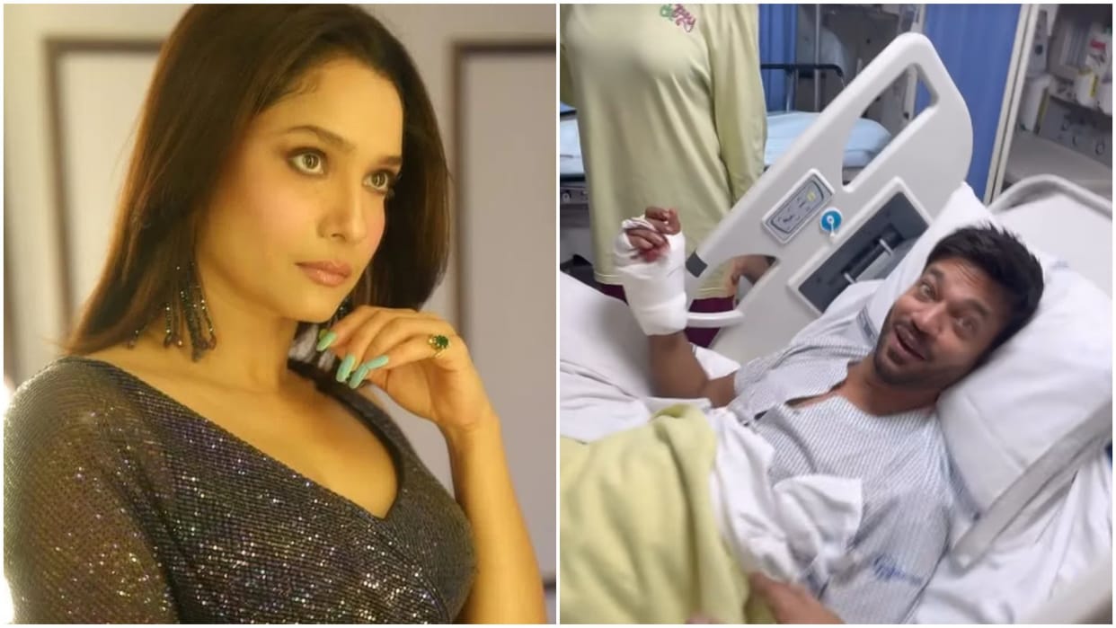 Ankita lokhande husband vicky jain admits in hospital with wounded hand video viral