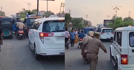 SPs convoy stuck in traffic jam at Azad Nagar turn police escort got the convoy out with great difficulty
