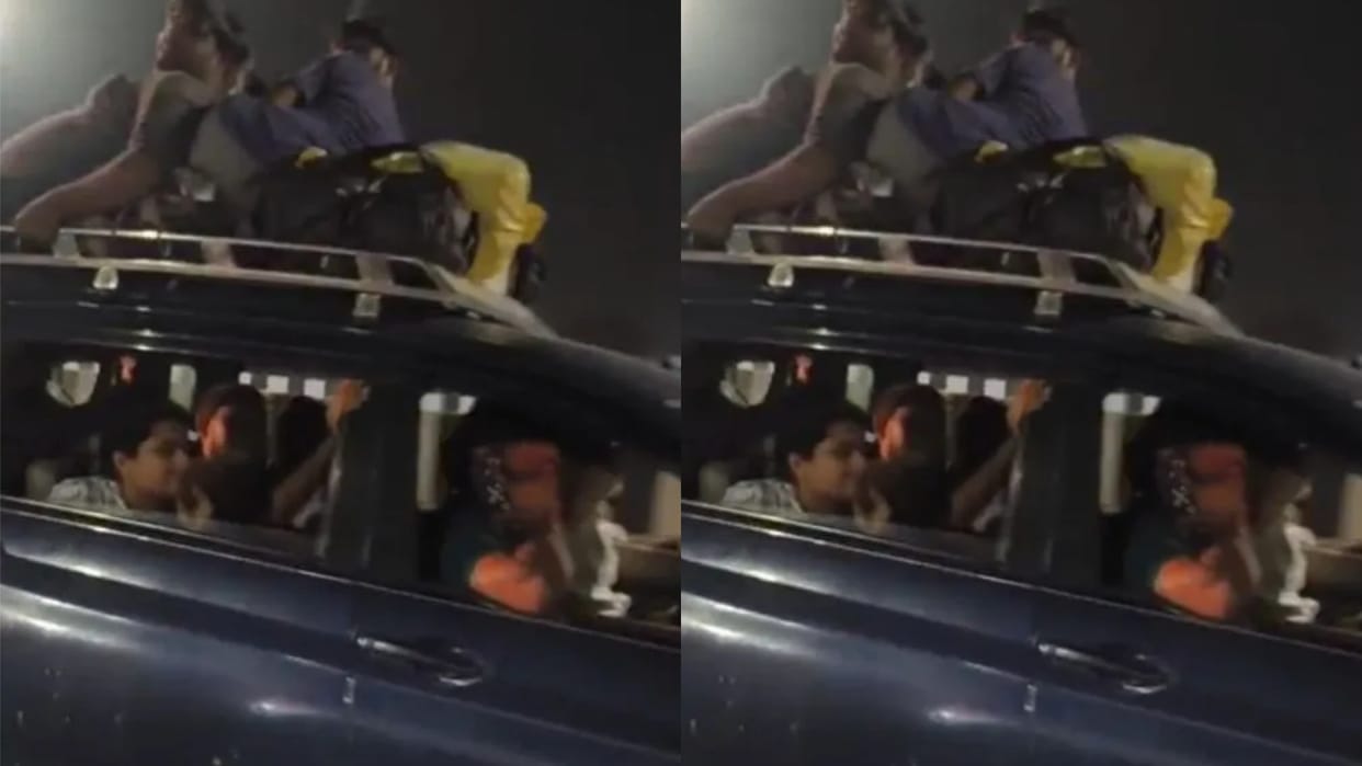 People seen doing dangerous stunts on the roof of a car life in danger the video will give you goosebumps