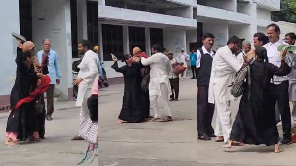 Husband and wife reached court after a dispute, husband was showered with slippers.. Video