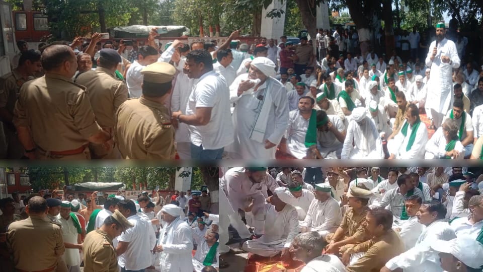 BKU protest at Adarsh Mandi Police Station in Shamli, SHO accused of misbehaving with complainants