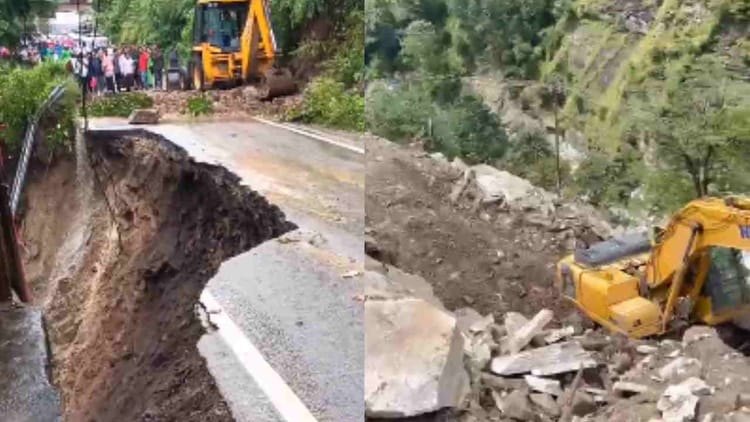 Yamunotri Highway: फूलचट्टी में सड़क धंसने से पैदल आवाजाही हुई खतरनाक, सहारा लेकर रास्ता पार कर रहे लोग