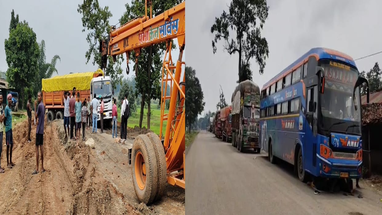People are suffering due to hours long jam on National Highway-45 in Gaurela-Pendra-Marwahi