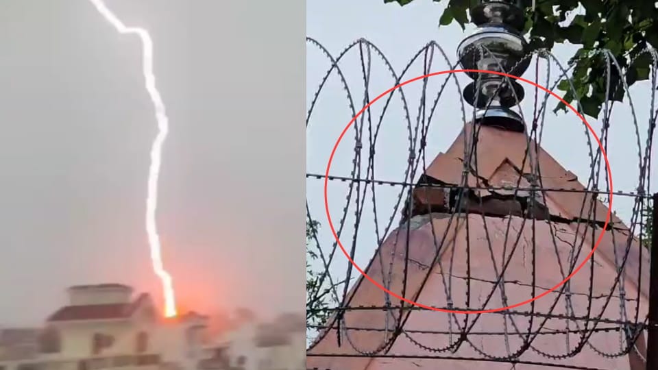 Rishikesh News Celestial Lightning struck Shiva temple dome got damaged incident was captured in video