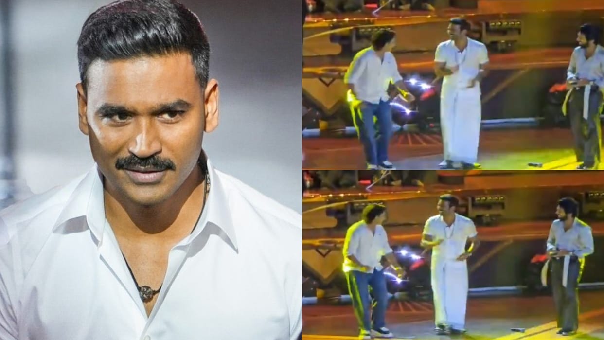 Dhanush Film Idli Kadai Audio Launch Event Actor Dance With His Son Linga