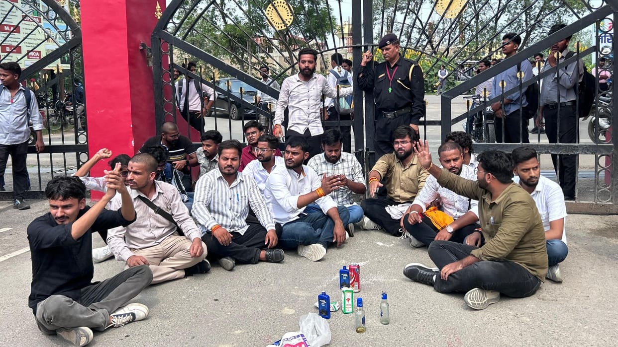 Students protested after liquor bottle found in Veer Bahadur Singh Purvanchal University campus