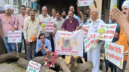 Kanpur: In Ashoknagar, people protested by sitting near branches of trees cut in the name of pruning
