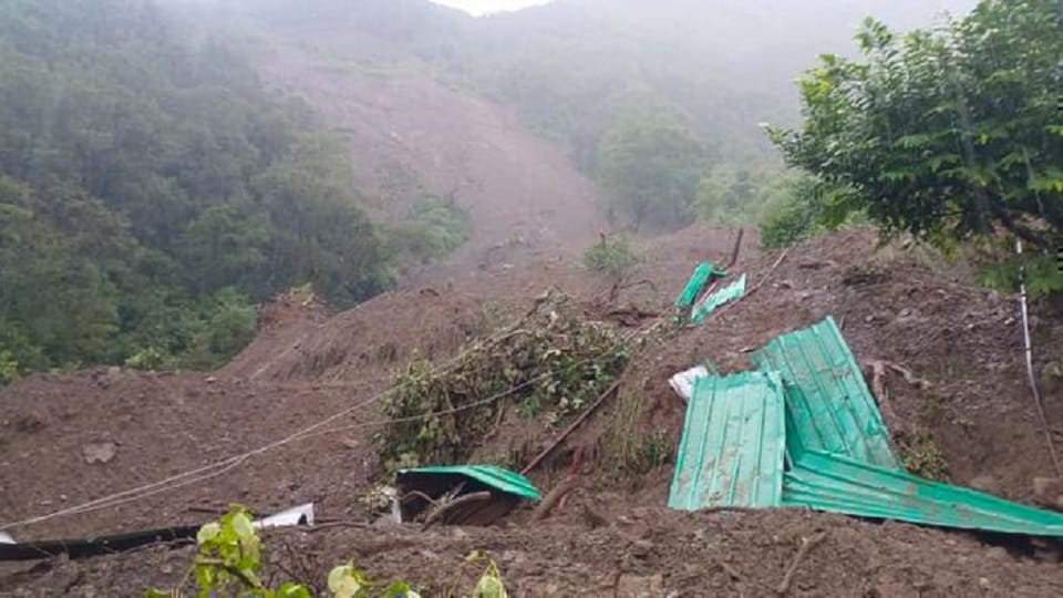 Seven cattle along with a residential building were buried in the landslide