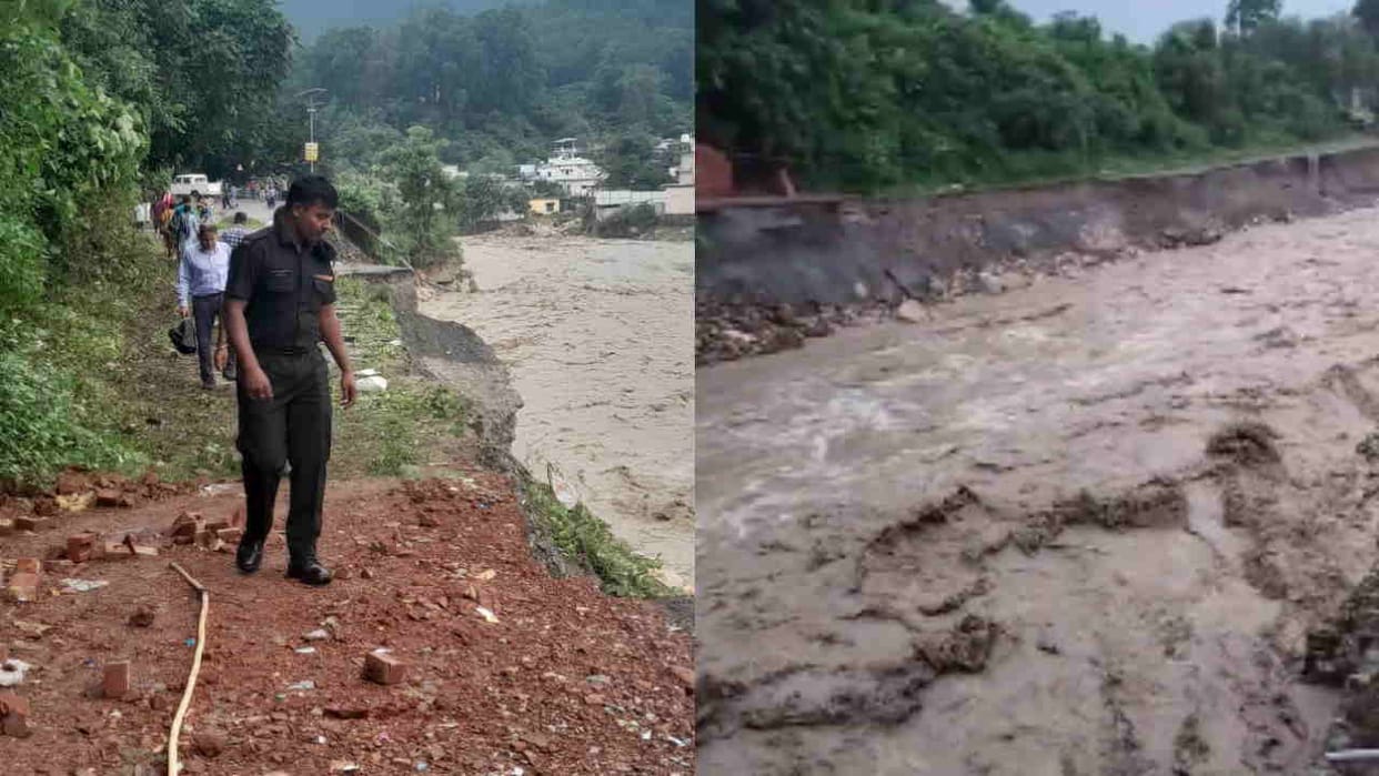 Dehradun Flood one and a half Km road away from CM residence submerged in River cutting