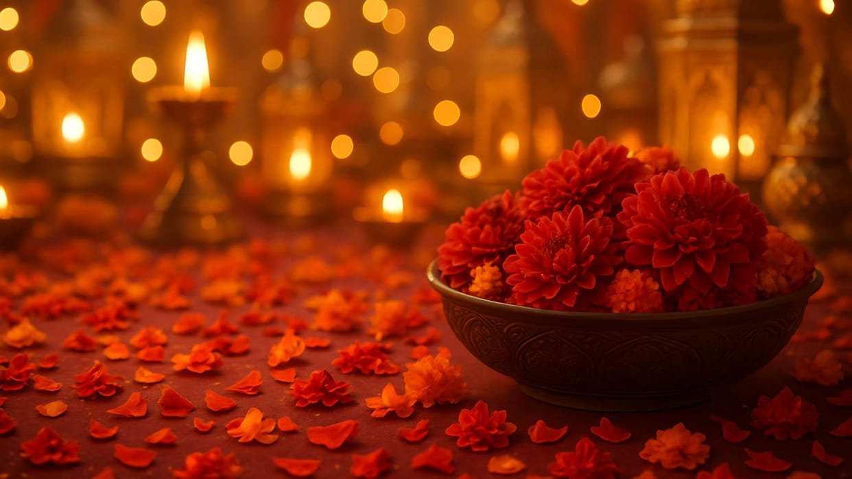 Shardiya Navratri 2025 Offer Red Flower to Maa Durga For Blessing Kanel and Aparajita Flower