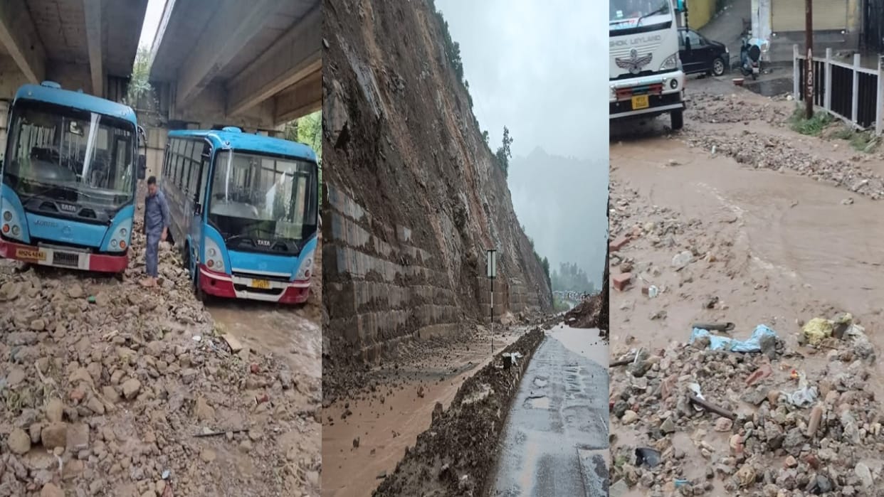 Himachal Rain weather:  buses stuck in debris Bilaspur, roads closed in the state