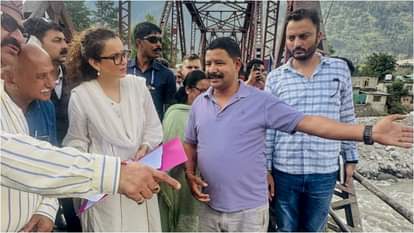 Actress and BJP MP Kangana Ranaut faces Go back Kangana you are late slogan in Himachal rain affected area