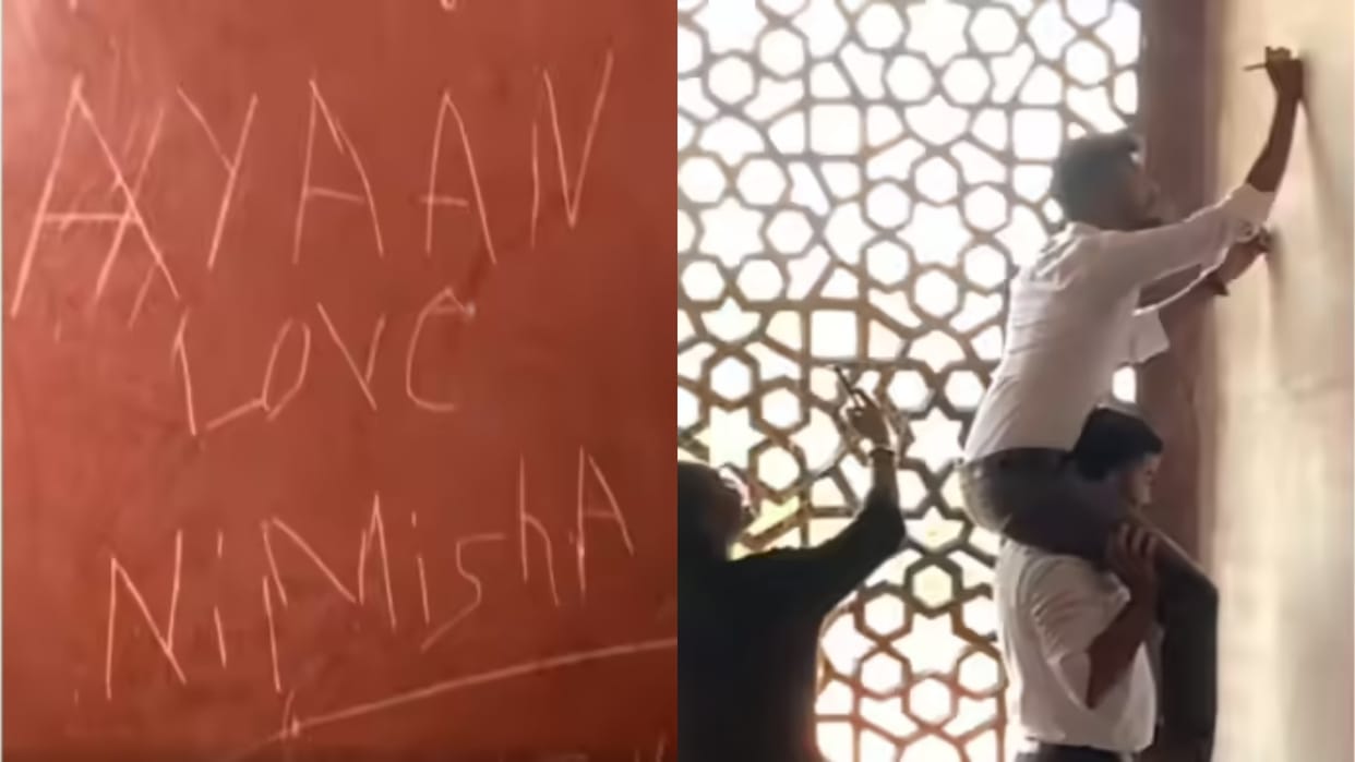 Boys visiting Humayun Tomb defaced the wall sparking public outrage Video goes Viral on Internet