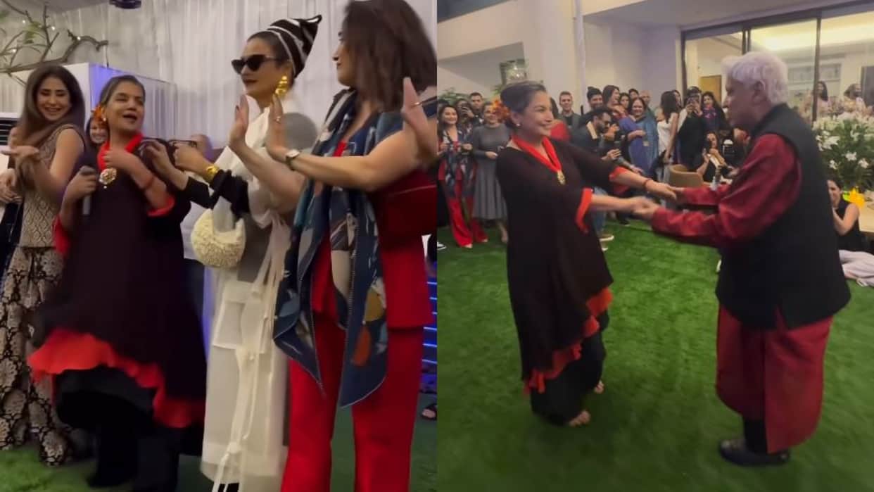 Rekha Madhuri and Javed Akhtar dance with Shabana Azmi on her Birthday Party
