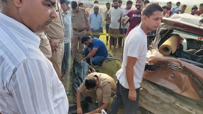 Two bullion traders died after speeding car overturned on the Ganga Expressway in Budaun