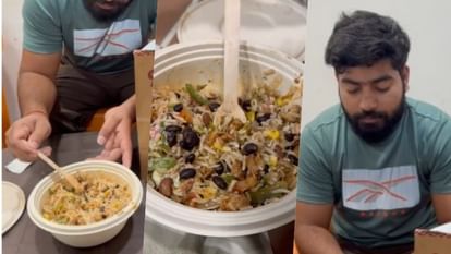 UP: On eating, it is found non -veg ... Nonvez in mushroom rice online ordered online, video is becoming viral A Young Man was synt non-vegetarian rice instead of vegetarian rice in his online order