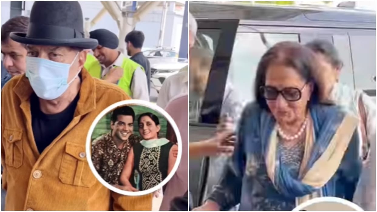Dharmendra spots on airport with his first wife prakash kaur along with bobby deol