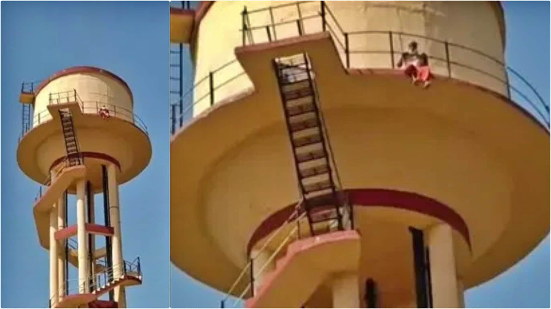 पानी की टंकी पर चढ़ा शख्स