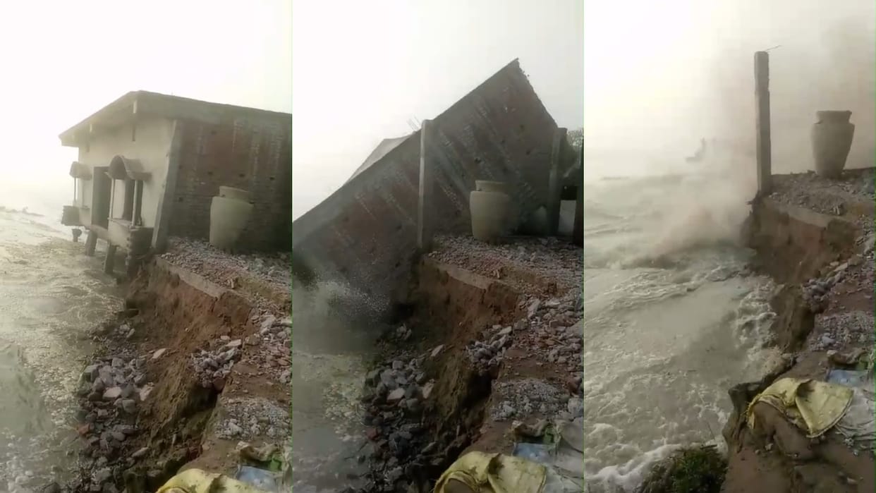 Five more houses of Grant 12 village in Lakhimpur Kheri collapsed in the Sharda river