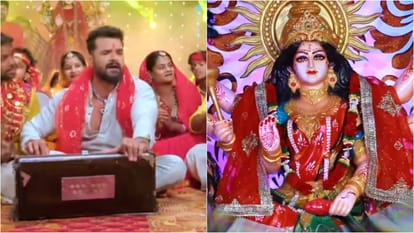 actor Khesari Lal Yadav Bhojpuri Devi Geet Mai Ke Jhulanwa release and trending